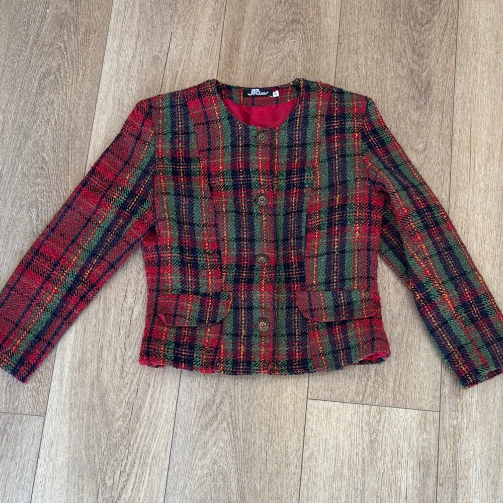 JRiu Red and Green Plaid Blazer